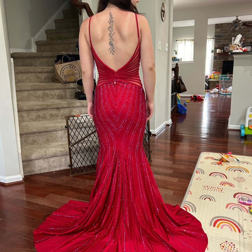 Ellie Wilde Red Rhinestone Prom Dress - Picture 7 of 9